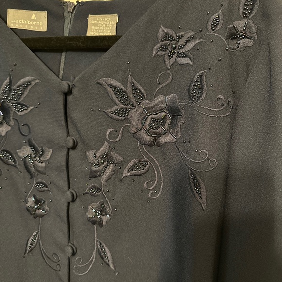 Vintage 80’s Liz Claiborne Size 10 Navy Beads Embroider Dresses L\S Shift Lined - Picture 2 of 7